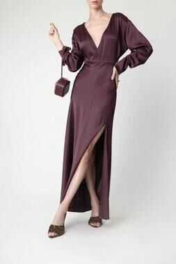LAPOINTE Satin V Neck Long Dress in Mulberry 4